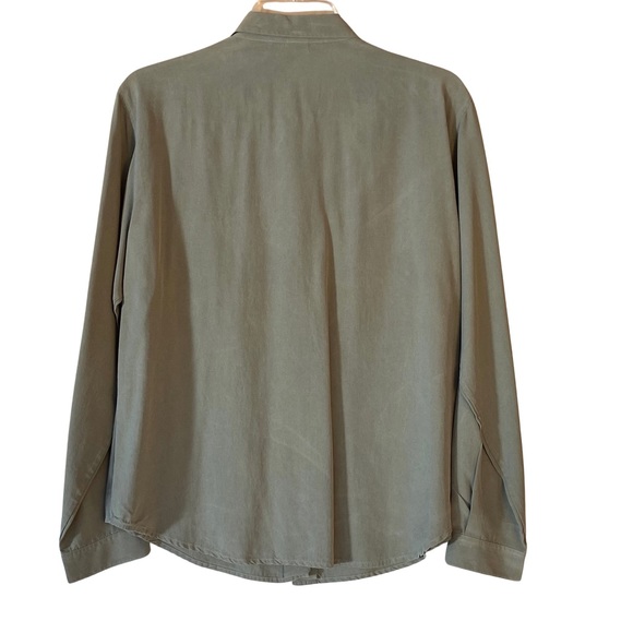 Lands’ End olive green silk button down blouse in size large - Picture 2 of 8